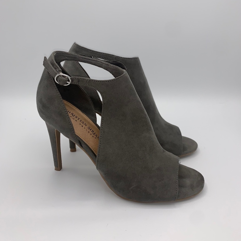 Christian Siriano Gray open toe suede heel